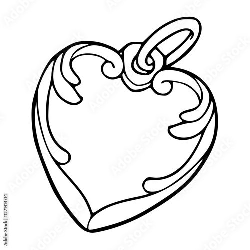 a black and white drawing of a heart shaped decorative pendant