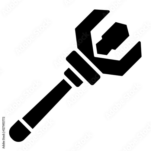 Unique magic wand glyph icon resembling a crescent wrench for mechanical spells