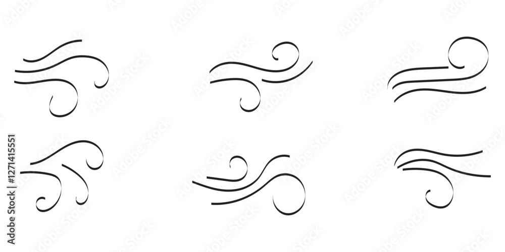 Doodle wind line sketch set. Hand drawn doodle wind air blow, swirl elements. Doodle wind line sketch set. Hand drawn doodle wind air blow, swirl elements.