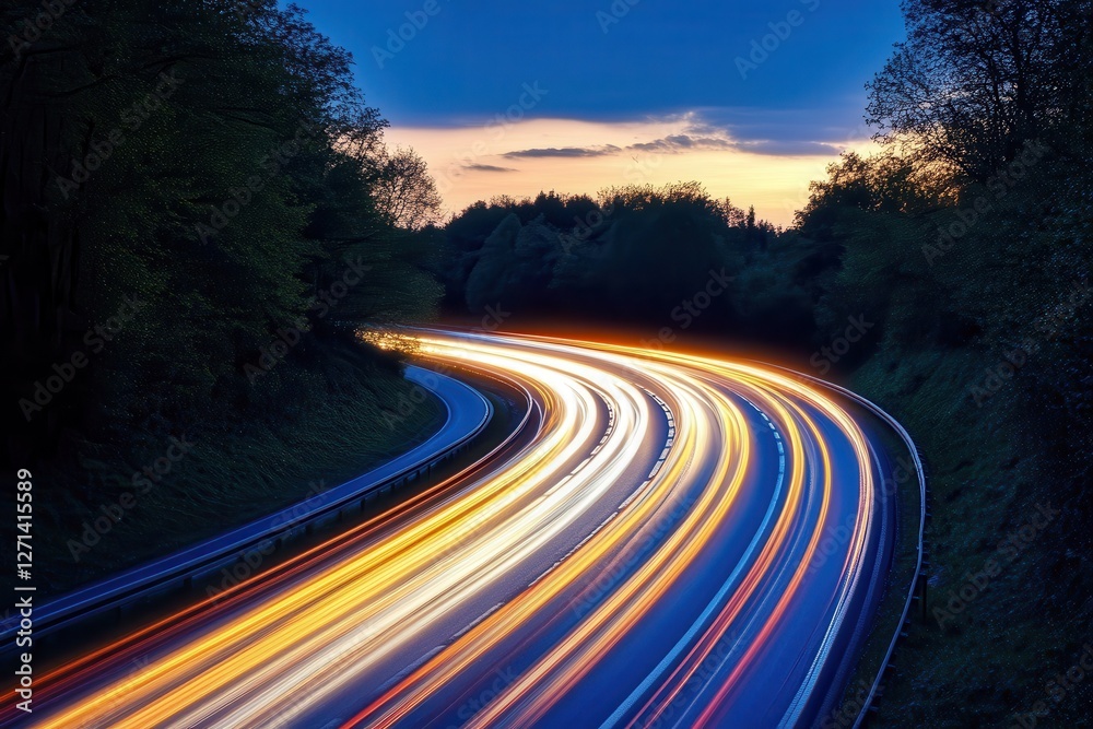 Fototapeta premium Abstract light trails . A long exposure photograph capturing the vibrant lights of a highway at night, showcasing streaks of moving vehicles.