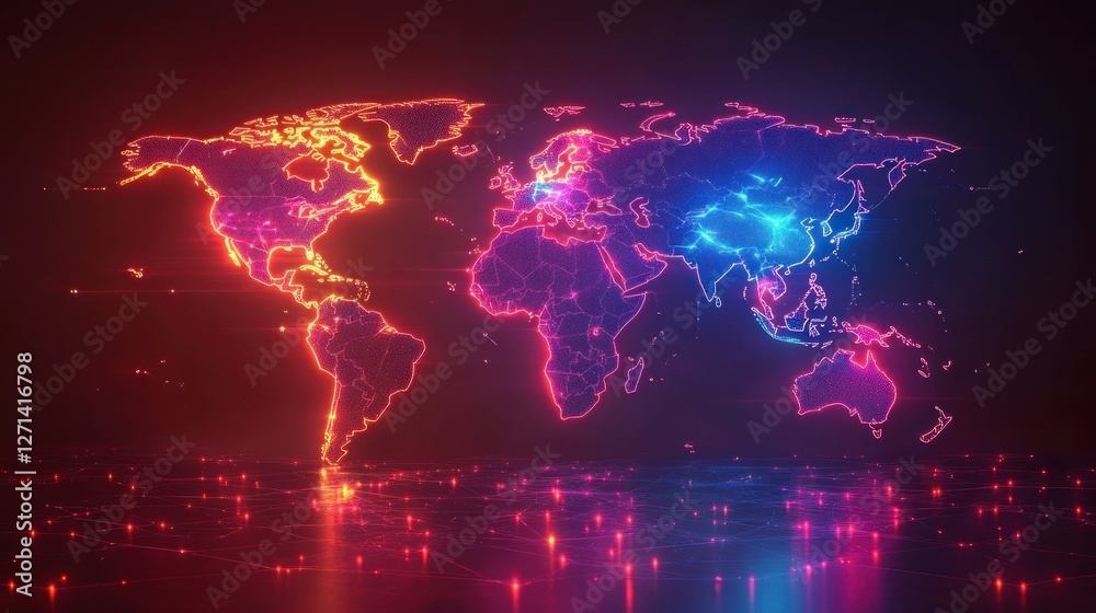 Fototapeta premium Global Network Illuminated World Map