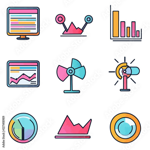 Data Analysis Icons: Charts, Graphs, and Tools for Business Solutions