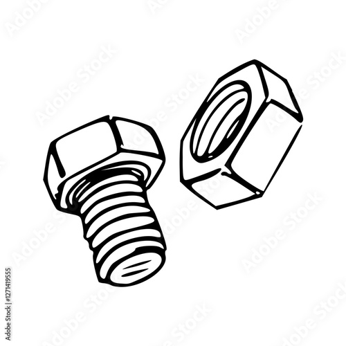 a line art drawing of a nuts and bolts set