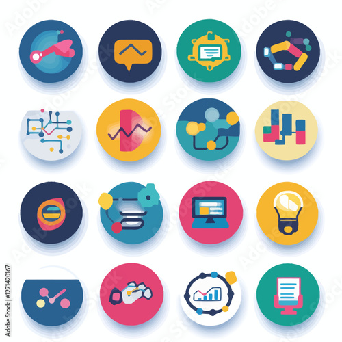 Business Data Analytics Icons on White Background with Modern Designs