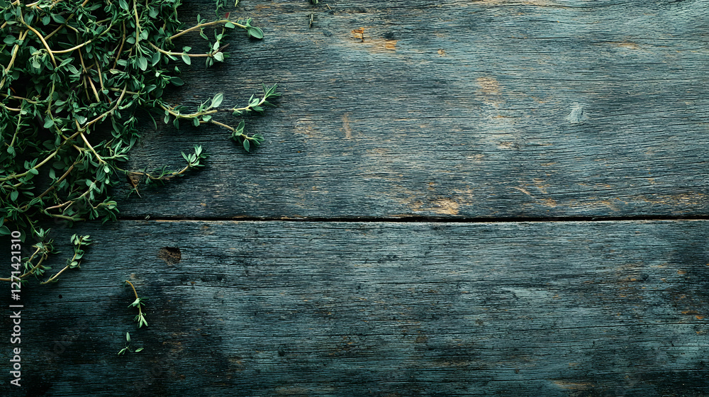 A scattering of dried thyme leaves on a dark surface, their tiny, fragrant leaves are clearly visible.A scattering of dried thyme leaves on a wooden surface, their green texture highlighted by the rou A scattering of dried thyme leaves on a dark surface, their tiny, fragrant leaves are clearly visible.A scattering of dried thyme leaves on a wooden surface, their green texture highlighted by the rou