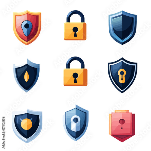 Security Icons: Shields and Padlocks for Data Safety and Cybersecurity