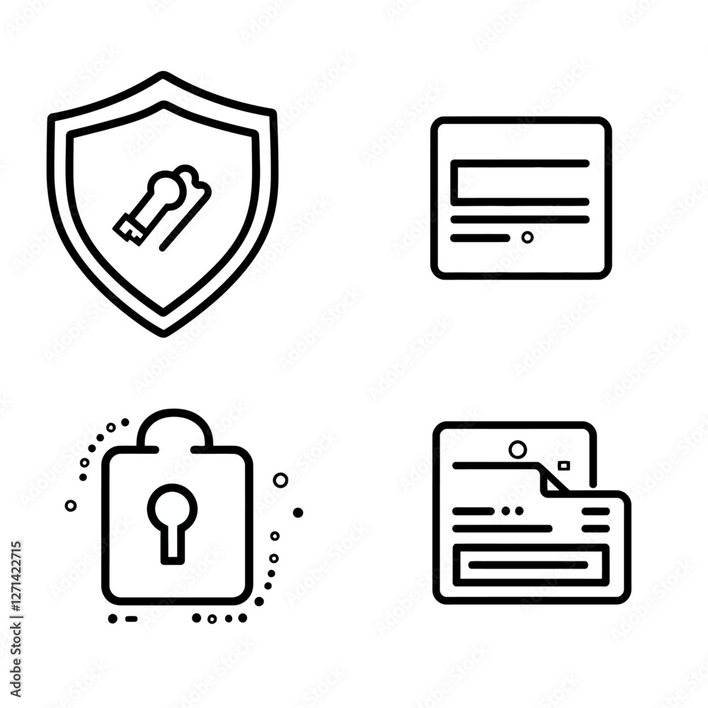 Security shield lock data and access concepts in modern minimal lines. Security shield lock data and access concepts in modern minimal lines.