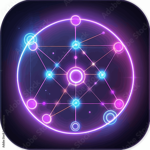Glowing Neon Circle Geometric Pattern on Dark Background for Modern Design