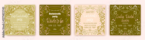 Customizable Bachelorette invites. Vintage floral invitation. Vector.