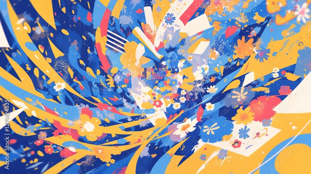 Fototapeta premium Whimsical floral swirl design, abstract art background, website banner