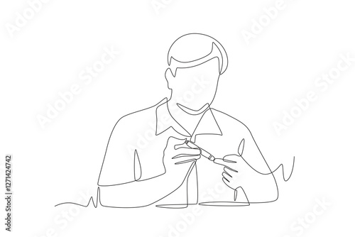 Man checking blood test measuring cholesterol and blood sugar. Blood test concept one-line drawing