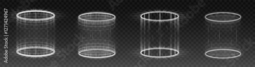 Glowing Sci-Fi Portal with Futuristic Energy Rings, Neon Light Wormhole, Holographic Teleportation Gateway on Transparent Background for Fantasy and Cyberpunk Design