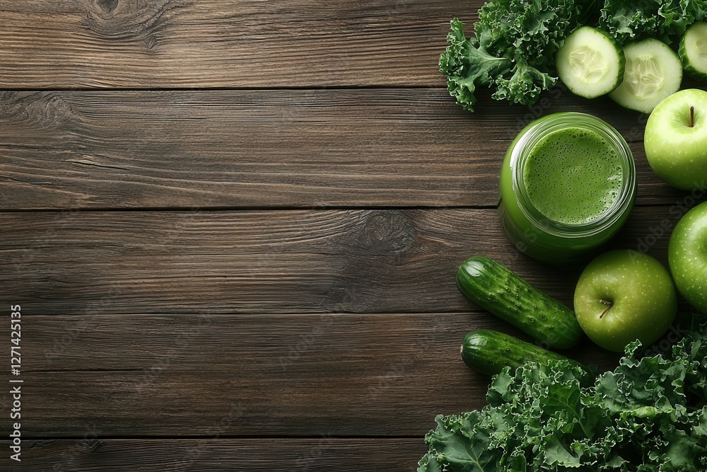 Refreshing healthy green juice rustic kitchen beverage in jar natural setting close-up nourishing food Refreshing healthy green juice rustic kitchen beverage in jar natural setting close-up nourishing food