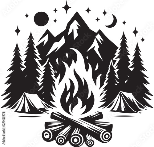 hell camping silhouette victor design isolated on the white background.