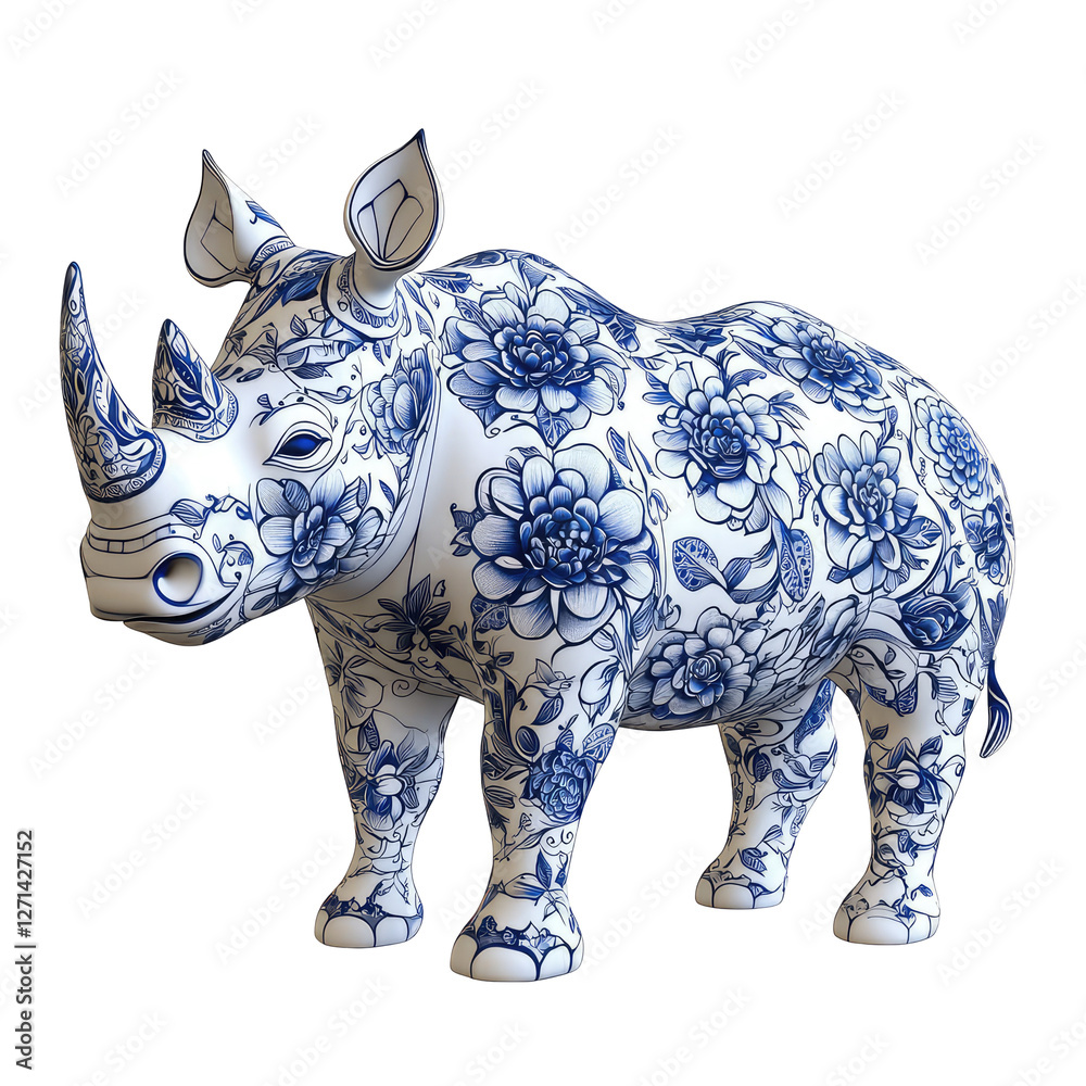 Ultra Realistic 3D Render of a Rhinoceros with Floral Stained Glass Design and Detailed Artwork Ultra Realistic 3D Render of a Rhinoceros with Floral Stained Glass Design and Detailed Artwork