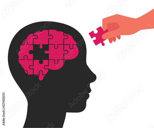  hand placing the last piece of a puzzle into a head stock illustration