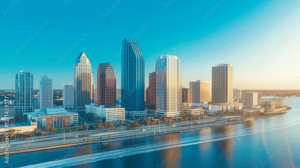 Naklejka premium Stunning Aerial View of a Vibrant City Skyline