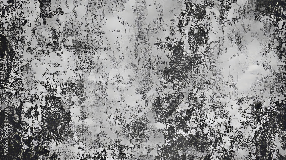 Fototapeta premium Abstract grunge texture of scratched and stained gray metal plate with distressed edges, dark gray tone and vintage effect, creating a monochrome, worn, grainy look for artistic backgrounds designs