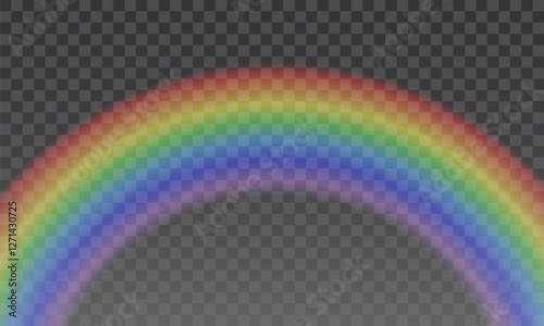 Realistic glowing rainbow arc with vibrant colors, transparent background, smooth gradient, bright light effect, magical spectrum, prismatic refraction, abstract dreamy illumination, surreal weather 