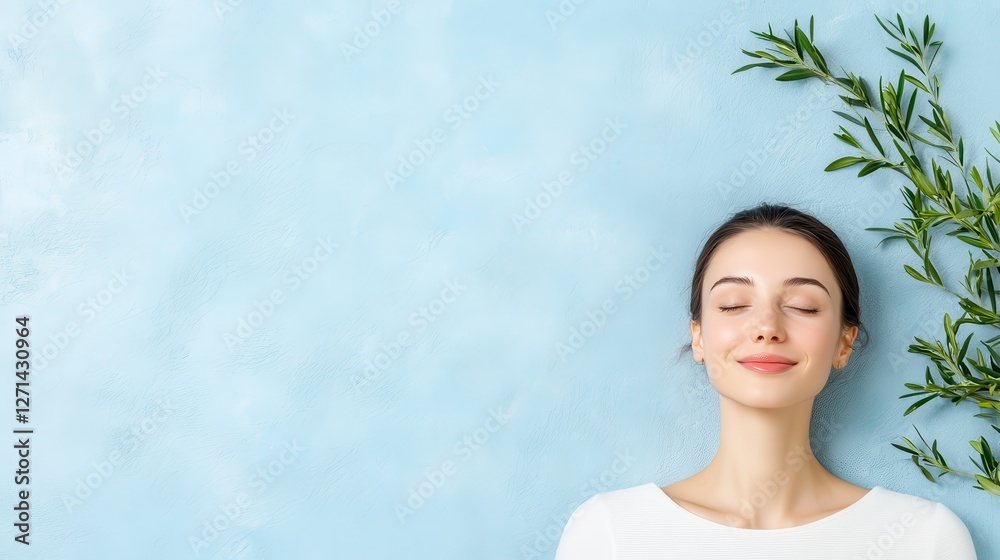 Serene Young Woman with Glowing Skin and Soft Breeze Hair Serene Young Woman with Glowing Skin and Soft Breeze Hair