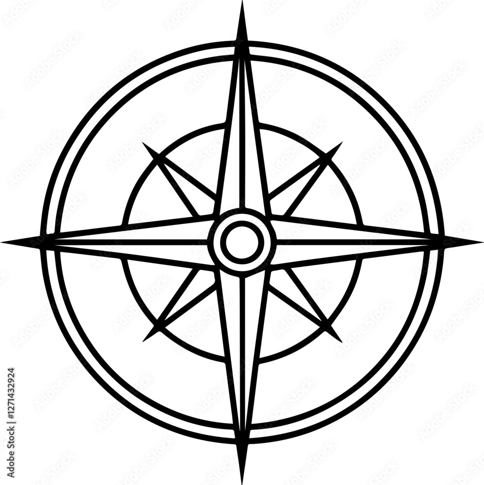 Compass Icons Set, Silhouette and Line Art Vector Illustration Compass Icons Set, Silhouette and Line Art Vector Illustration