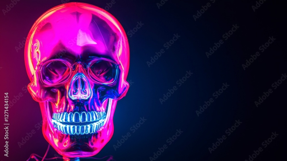 Neon Skull Glowing in Dark and Light Cyberpunk Style Illustration for Halloween and Horror Neon Skull Glowing in Dark and Light Cyberpunk Style Illustration for Halloween and Horror