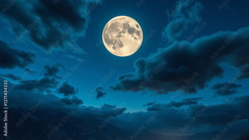 Luminous Super Moon Over the Horizon - An Awe-Inspiring Nocturnal Panorama Luminous Super Moon Over the Horizon - An Awe-Inspiring Nocturnal Panorama
