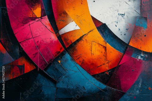 Colorful abstract shapes and lines create dynamic artistic composition in mod...