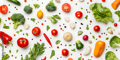 White background with scattered vegetables
