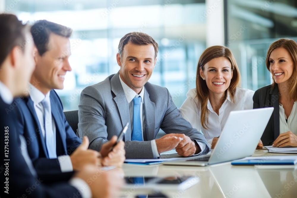 Businesspeople Attending Videoconference Meeting In Office, Businesspeople Attending Videoconference Meeting In Office,