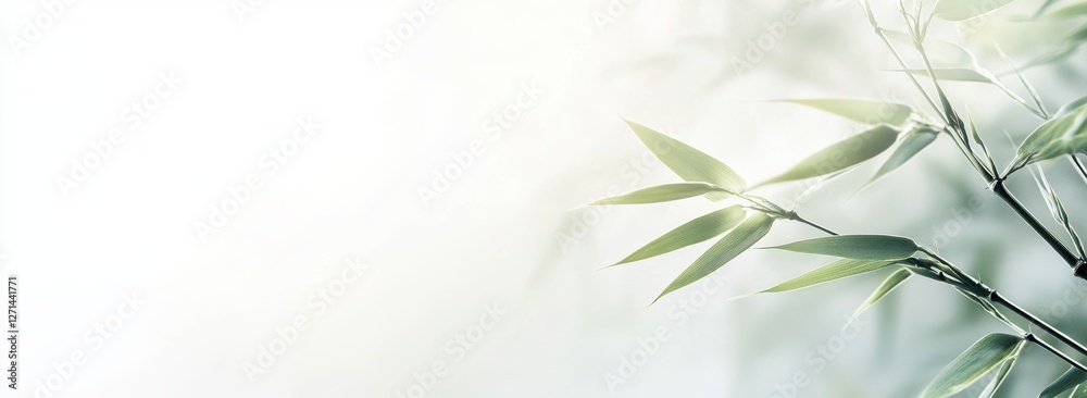 Delicate Bamboo Leaves with Soft Green Bokeh Background for Tranquil Nature Scene Delicate Bamboo Leaves with Soft Green Bokeh Background for Tranquil Nature Scene