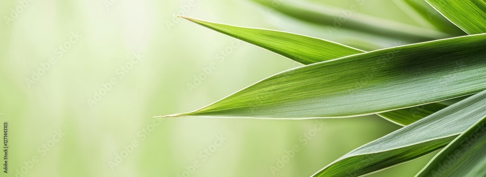 Fototapeta premium Delicate Bamboo Leaves with Soft Green Bokeh Background for Tranquil Nature Scene