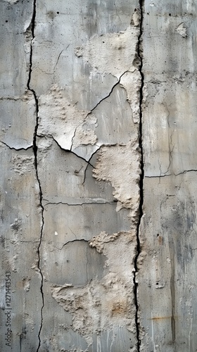 Cracked wall with peeling paint showing signs of age and wear in a weathered ...