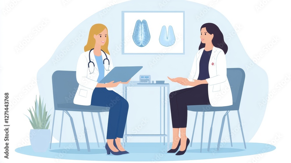 Female Doctor Explaining Ultrasound Scan To Woman, Female Doctor Explaining Ultrasound Scan To Woman,