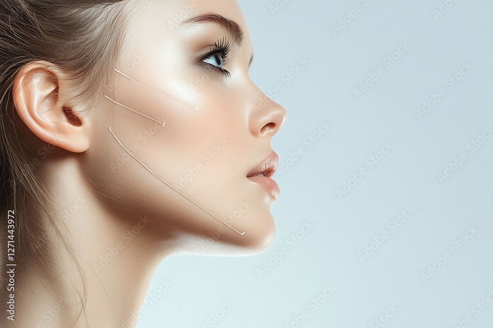 Naklejka premium Profile of young woman with perfect skin