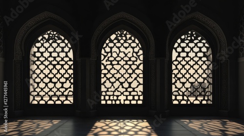 Islamic window in black silhouette, Eid Mubarak arches and Moroccan gate design, Ramadan-themed decorative elements --ar 16:9 --stylize 250 --v 6.1 Job ID: 1cefa409-1b86-420d-9571-2c64ffe08a6f photo