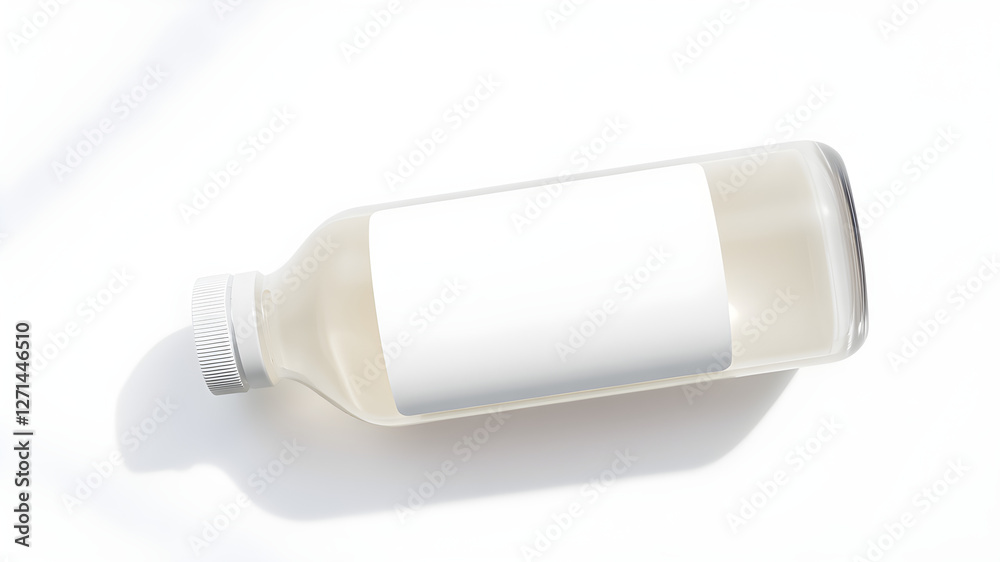 A clean, minimalistic mockup of a product, like a bottle, placed on a white surface with soft shadows. The blank label area is perfect for custom branding or design placement. A clean, minimalistic mockup of a product, like a bottle, placed on a white surface with soft shadows. The blank label area is perfect for custom branding or design placement.