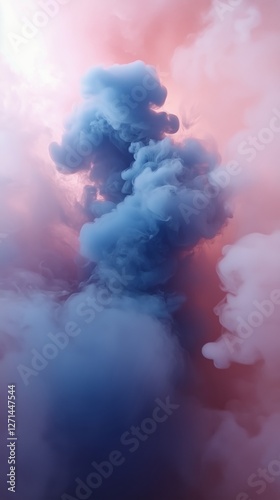 Colorful smoke swirls create an abstract art piece in gentle pastel tones aga...