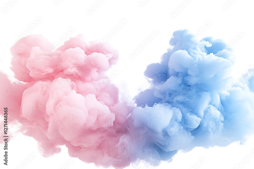 Fototapeta premium Dreamy Pastel Cloud Clipart: Soft Pink and Blue Fluffy Cloud Illustration, Perfect for Baby Shower Invitations, Children's Book Illustrations, Website Design, Social Media Graphics, Branding Elements,