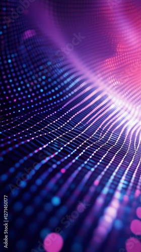 Colorful wave pattern with grid lines illuminated in purple and blue tones