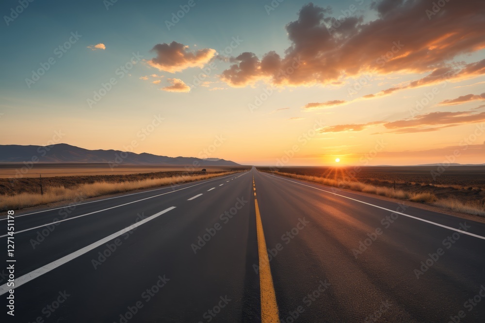 arafed highway with a sunset in the distance and a truck on the road arafed highway with a sunset in the distance and a truck on the road
