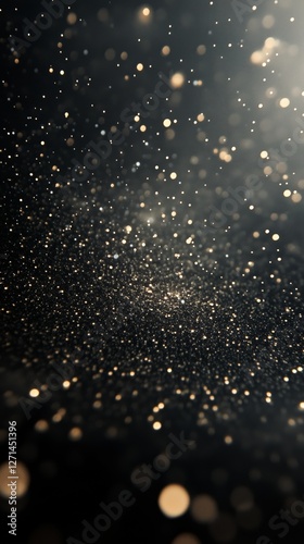 Magic particles create an enchanting atmosphere with golden glitter in a dark...