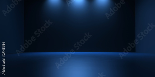 Dark Blue Studio Room with Spotlights for Product Presentation