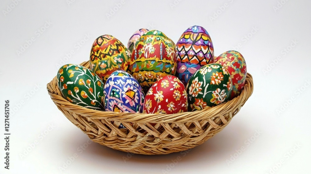Fototapeta premium Ornate Easter Eggs in Basket Celebration of Spring Traditions