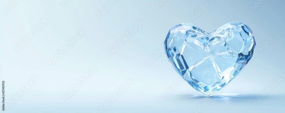 Translucent Heart Shining on a Light Surface Symbolizing Love and Romance in a Cool Color Palette Translucent Heart Shining on a Light Surface Symbolizing Love and Romance in a Cool Color Palette