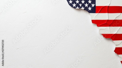 Symbolic Representation of American Patriotism With USA Flag Texture and Torn Plaster Wall Effect photo