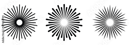 Radial circles design element. Expanding, converging circle lines from the center, epicenter.Radial, circular lines, spokes. Radiating lines, stripes. Concentric burst. flat style eps 10.