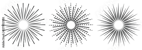 Set of sunburst element. Radial stripes. Sunburst icon collection. Vector illustration isolated on white background. sunburst icon. radial circle.