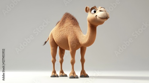 A cute, cartoonish camel illustration isolated on a white background, with exaggerated features and a friendly expression photo