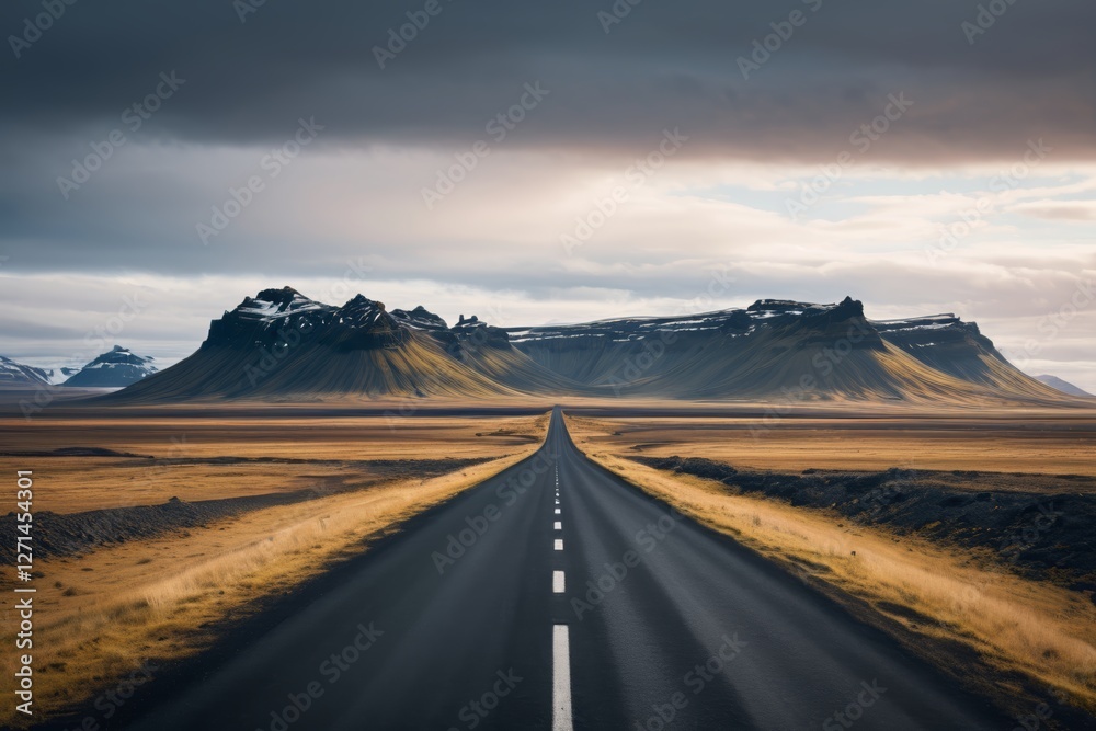 arafed road in the middle of a desert with mountains in the background arafed road in the middle of a desert with mountains in the background